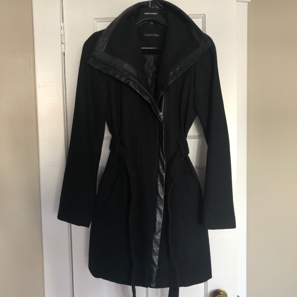 Black Calvin Klein wool and leather jacket!